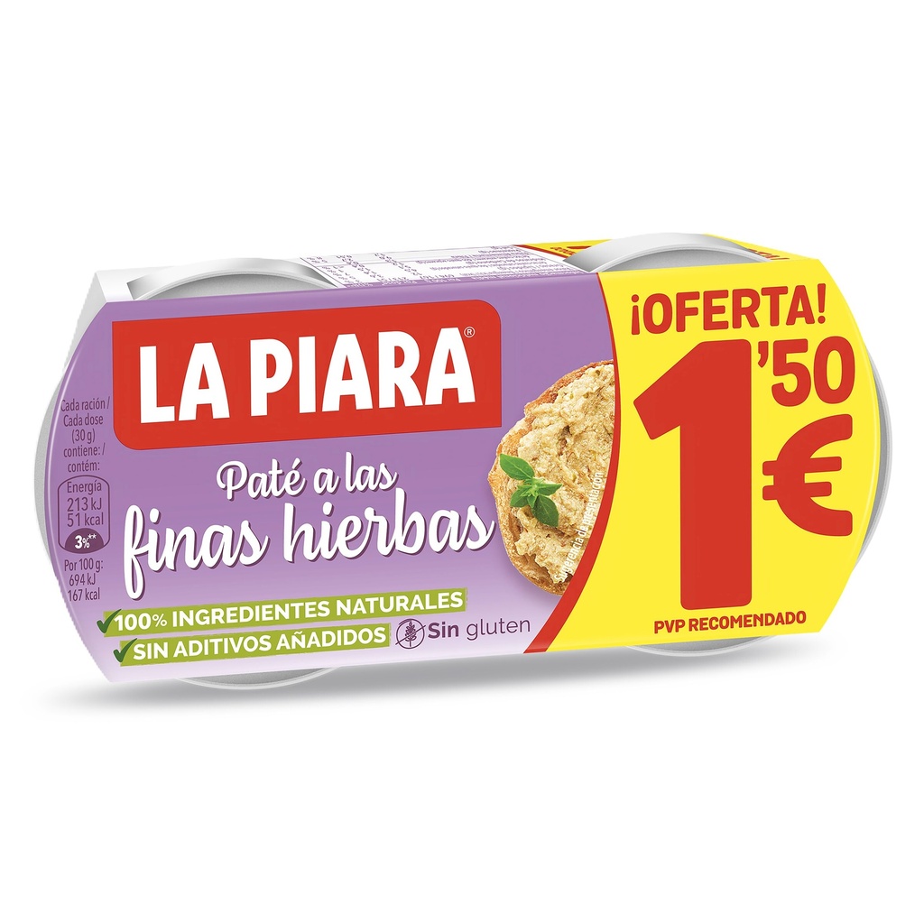 [PATE0034] PIARA PATÉ FINAS HIERBAS PACK 2X73GR
