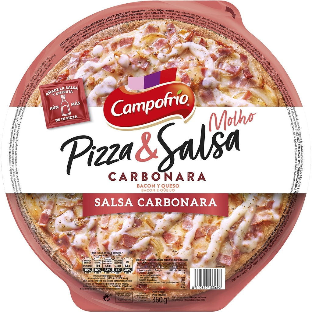 [PIZZAS00017] CAMPOFRIO PIZZA & SALSA 360 G CARBONARA