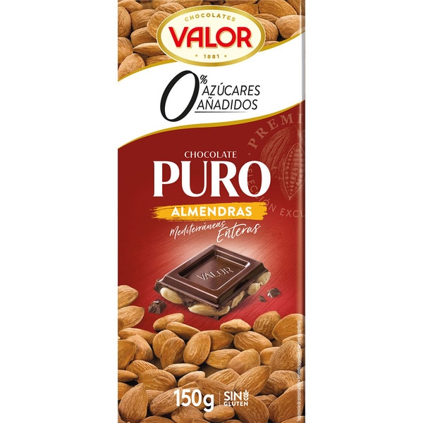 VALOR CHOCOLATE PURO ALMENDRAS SIN AZUCAR 150 GR
