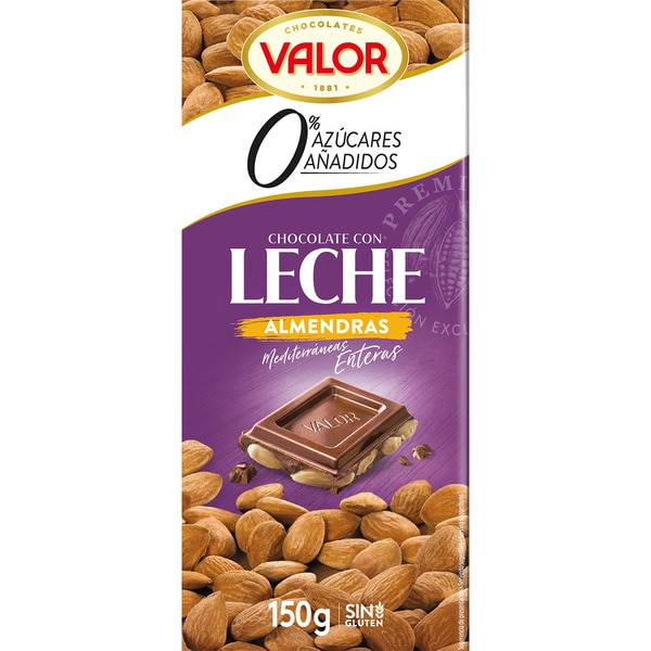 VALOR CHOCOLATE CON LECHE Y ALMENDRAS SIN AZUCAR