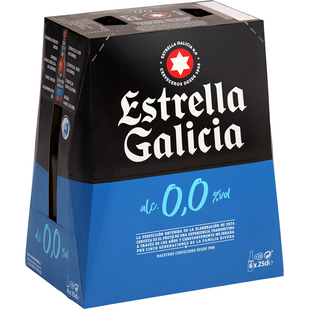 [CERVEZA0089] ESTRELLA GALICIA 0.0 CRISTAL PACK 6X25 CL