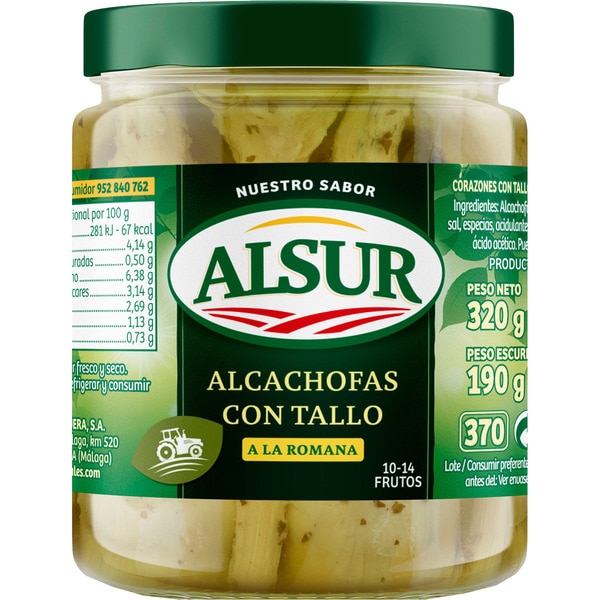 [ALCACHOFAS0041] ALSUR ALCACHOFAS CON TALLO 10-14 FRUTOS PEQ. 320 G
