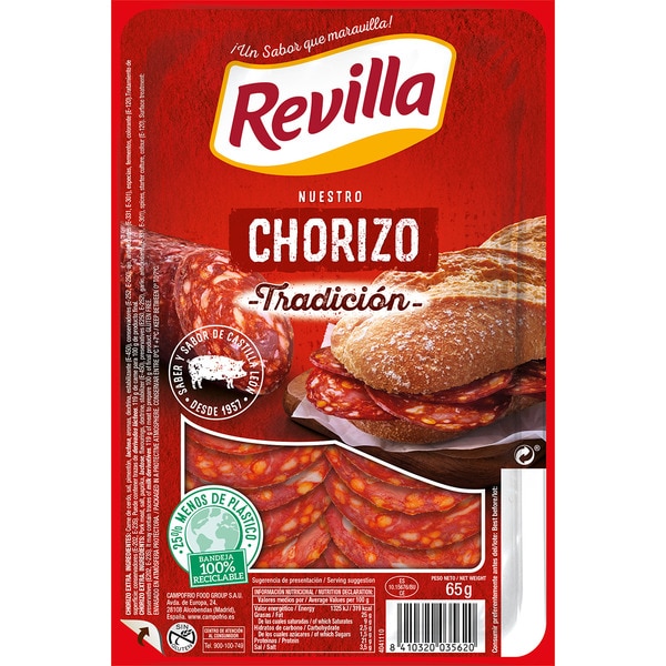 [CHORIZO0043] REVILLA CHORIZO TRADICION LONCHEADO 100 GR