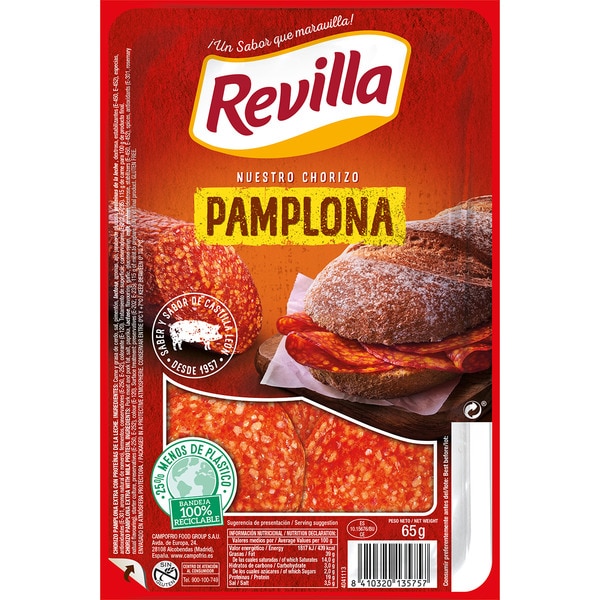 [CHORIZO0044] REVILLA CHORIZO PAMPLONA LONCHEADO 100 GR