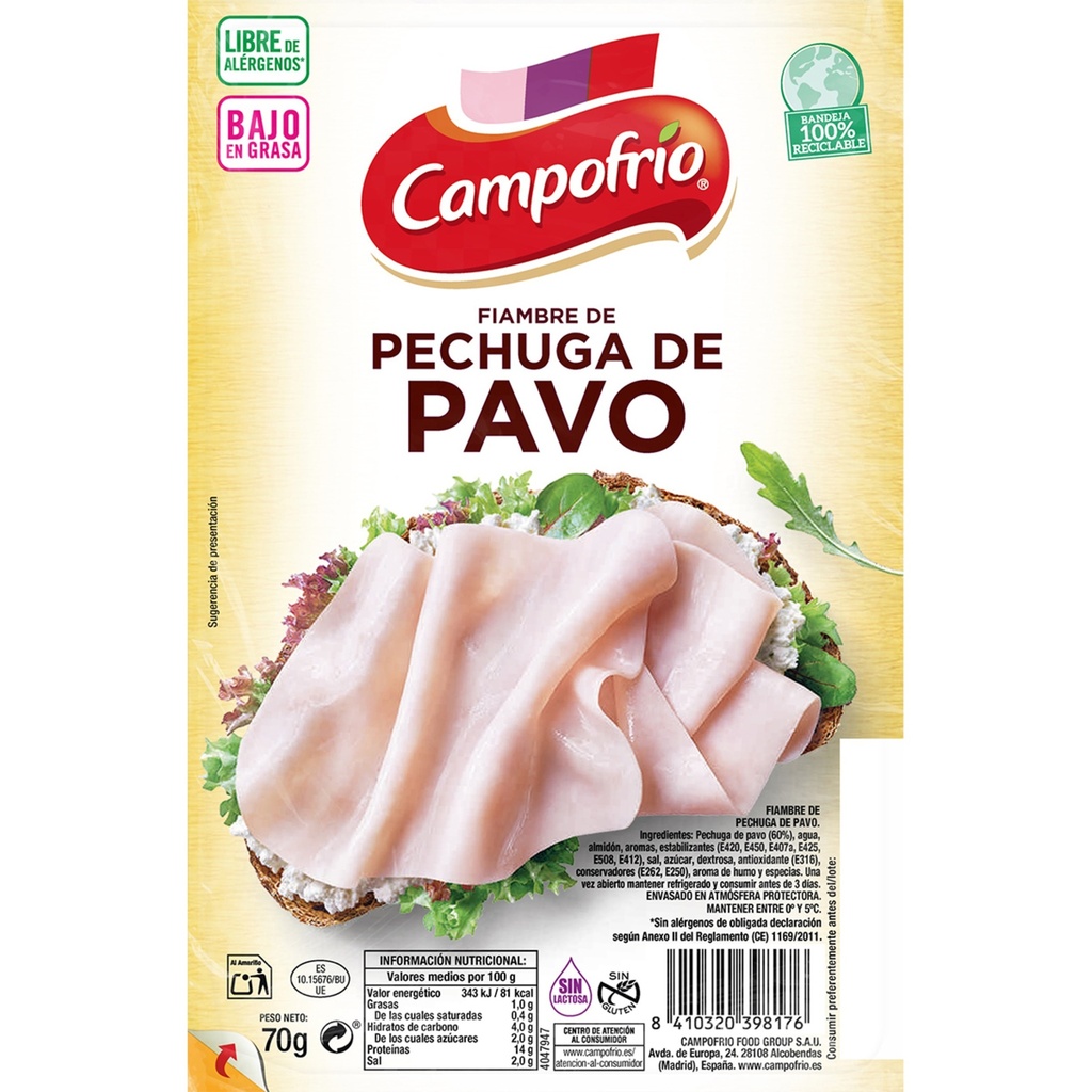 [PECHUGAPAVO0017] CAMPOFRIO EXTRAJUGOSA PECHUGA DE PAVO 75 GR
