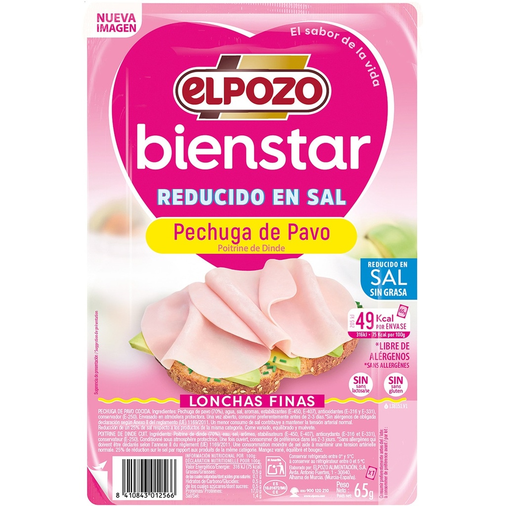 [PECHUGAPAVO0025] ELPOZO PECHUGA DE PAVO LONCHEADA 65 GR