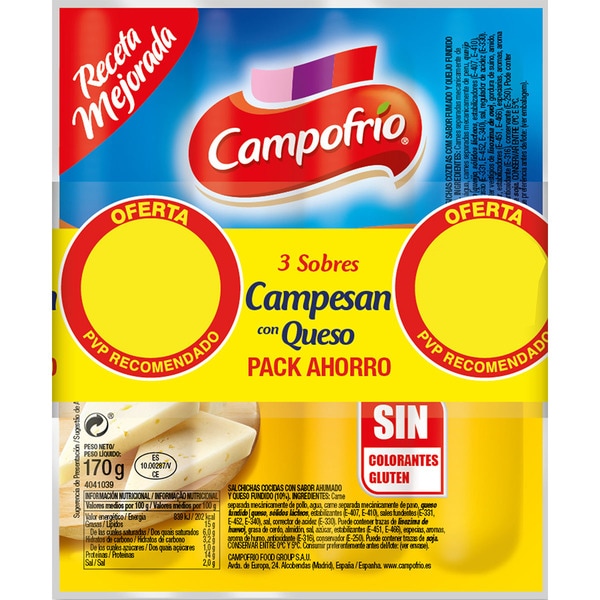 [SALCHICHAS0021] CAMPOFRIO CAMPESAN SALCHICHAS PACK 3X170 GR