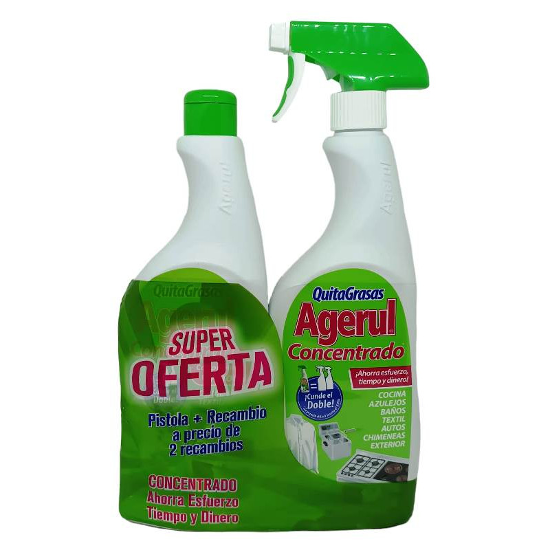 [LIMPIADOR0088] AGERUL QUITAGRASAS PACK PISTOLA + RECAMBIO 750 MIL
