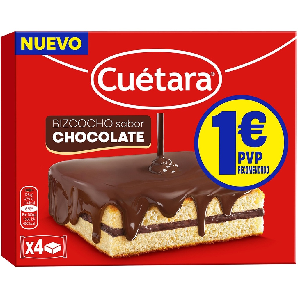 CUETARA BIZCOCHO CHOCOLATE 4 UND 112 GR
