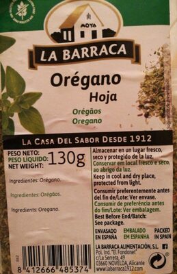 BARRACA OREGANO HOJA 200 GR