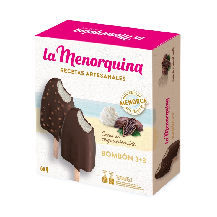[HELADO0005] LA MENORQUINA BOMBON 3+3 ALMENDRADO/ NATA PACK 6