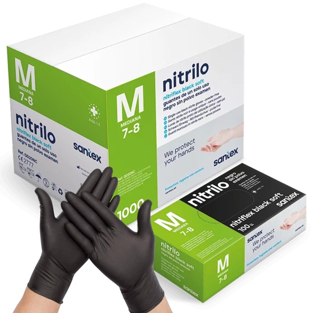 GUANTES NITRILO EXAMEN NEGRO UND TALLA L